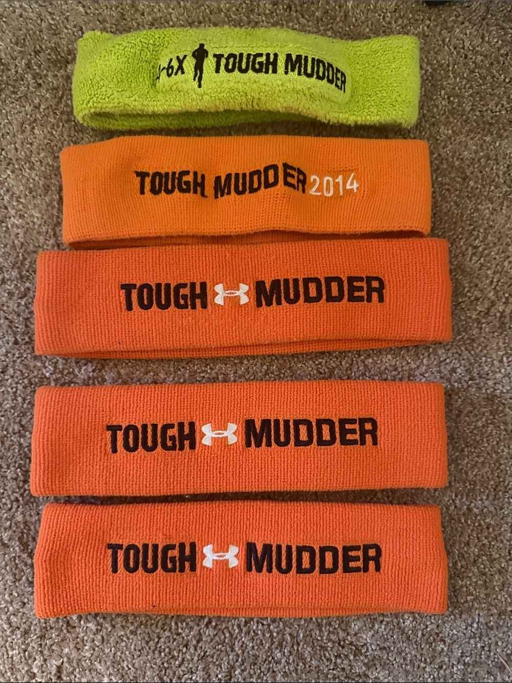 Men's Orange and Lime Headbands - Performance Sweatbands - set of 5